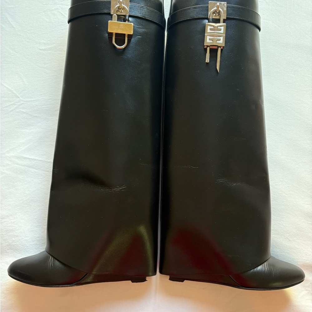 Givenchy Black Shark Lock Boots with Gold Hardware